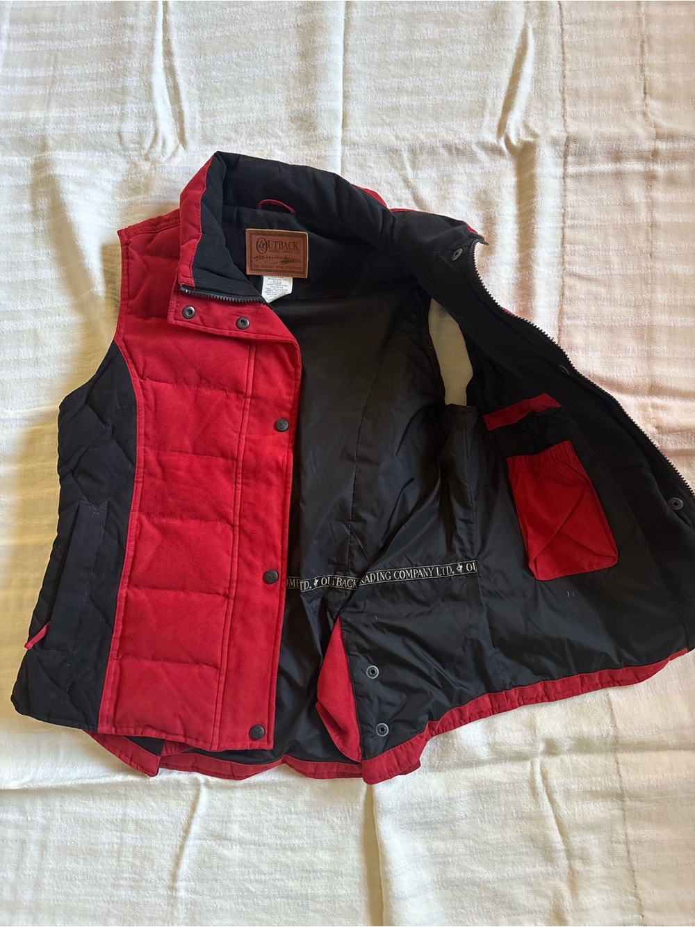 Outback Trading Company Womens Snow Mountain Down Puffer Vest Red Black Size L